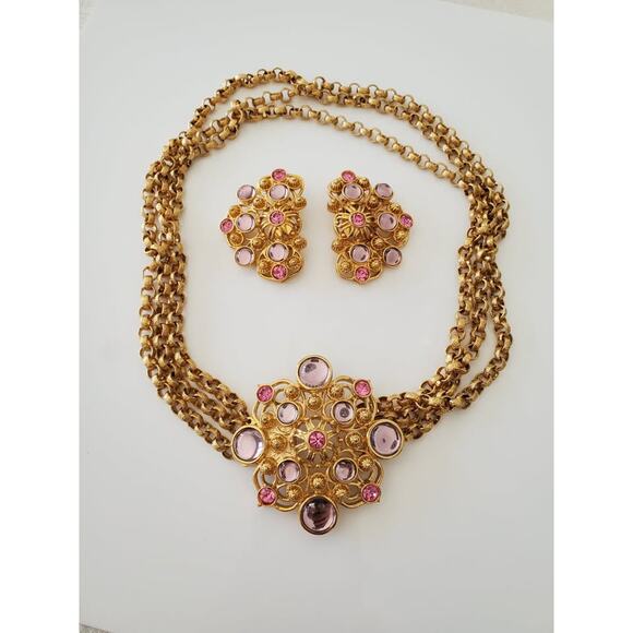None and/or Unknown Jewelry - BARRERA for AVON Vintage 1992 Marbella Collection Pink and Lavendar Jewelry Set